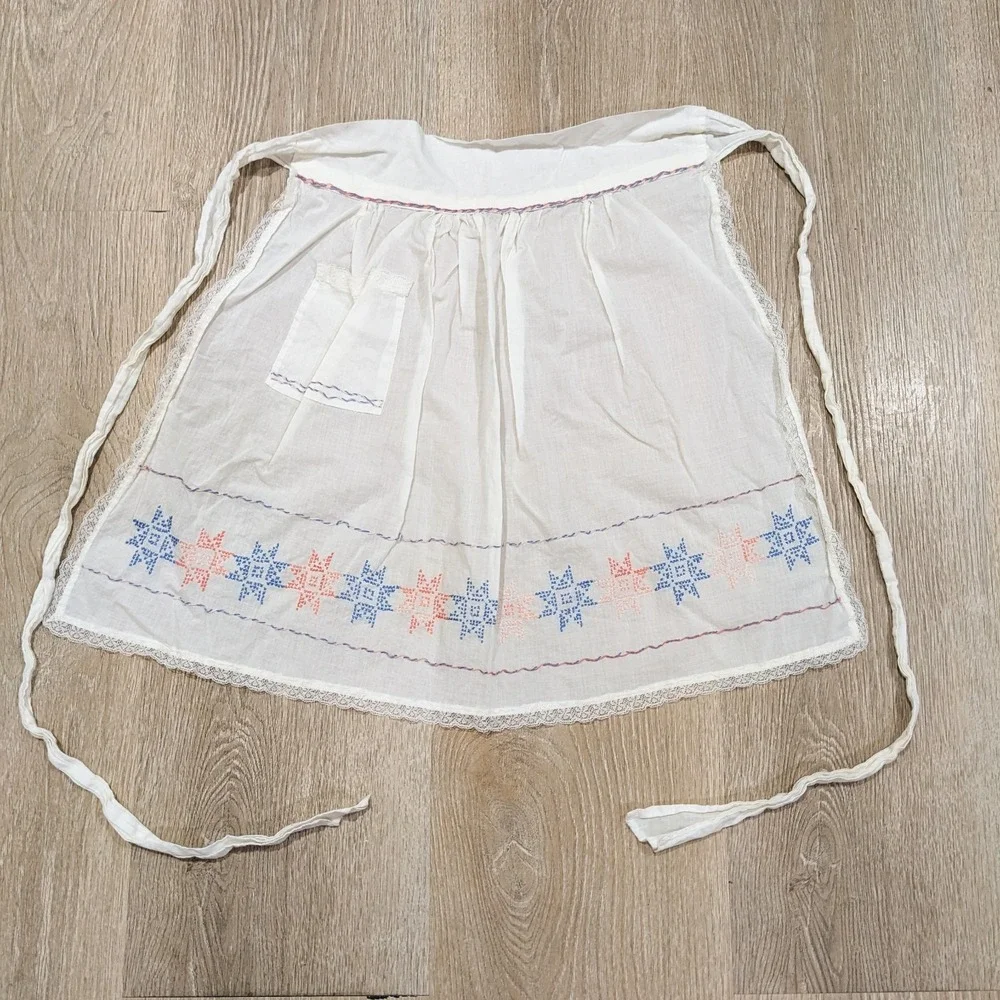 Vintage Cobbler Half Apron Lot of 4 1960s Floral Gingham Embroidered Cottagecore